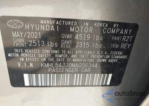 2021 Hyundai Sonata Limited from USA, damaged, VIN KMHL54JJ0MA036344
